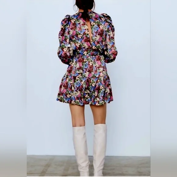 Zara Satin Floral Multicolor Dress, size S - Picture 2 of 12